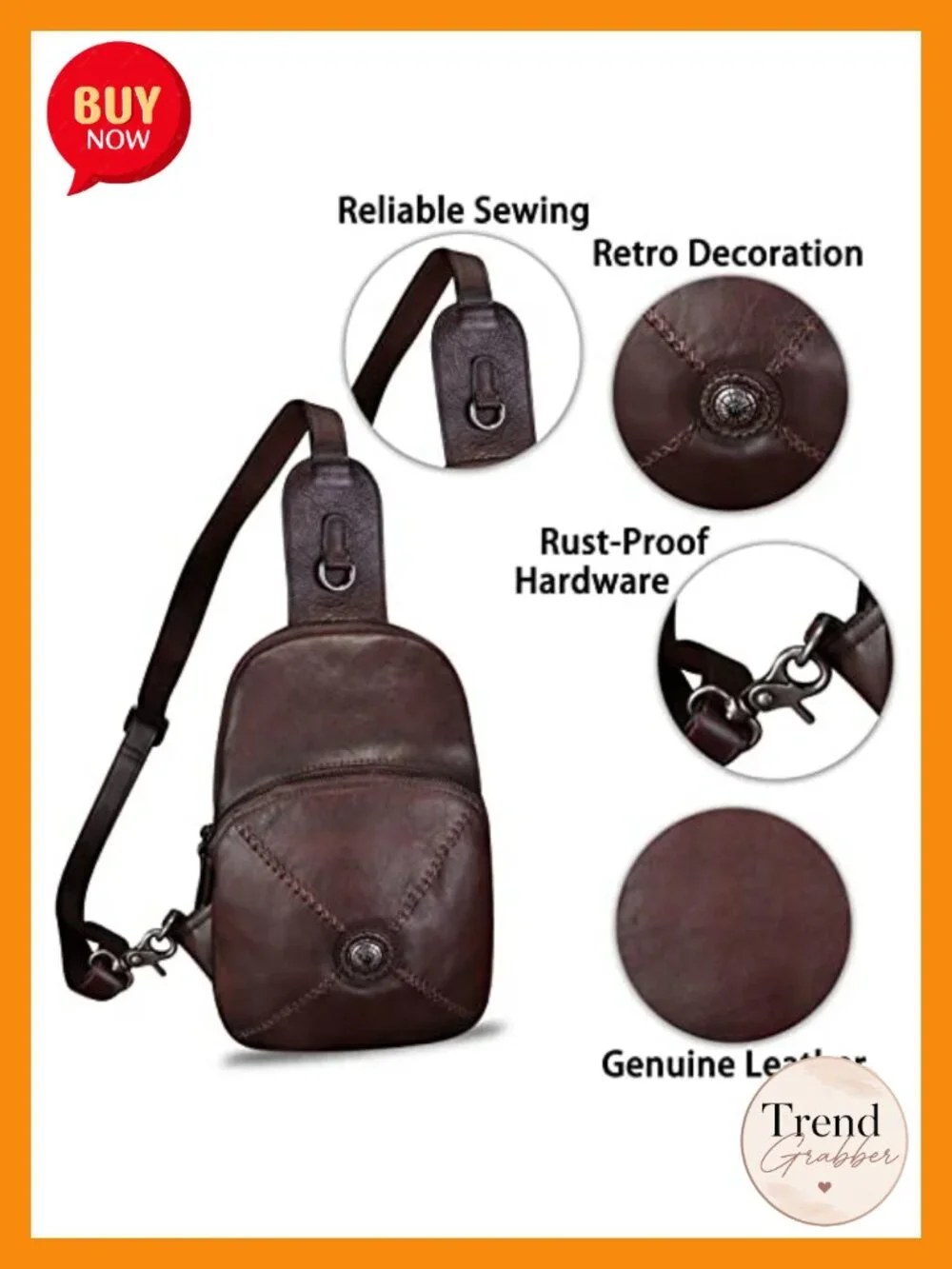 Genuine Leather Sling Bag Women Retro Chest Shoulder Crossbody Handmade Purse